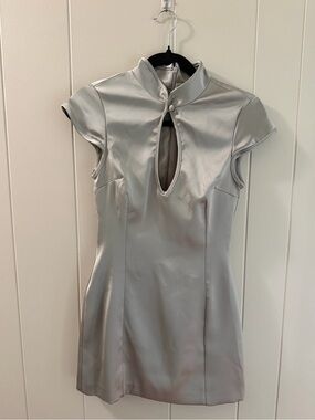 NWT Zara Satin Keyhole Mini Dress in Gray